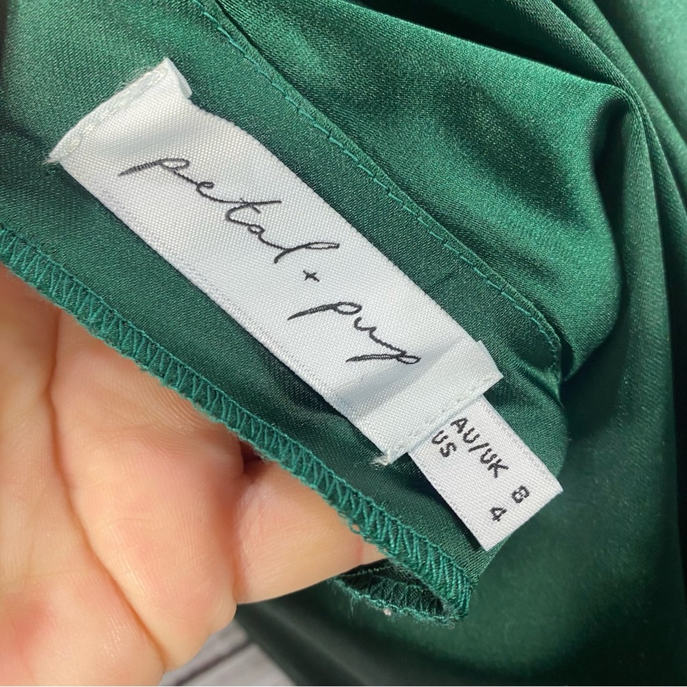 PETAL + PUP EMERALD GREEN LOW CUT BACK SILKY SIZE 4 HIGH LOW HEM DRESS - Picture 8 of 12